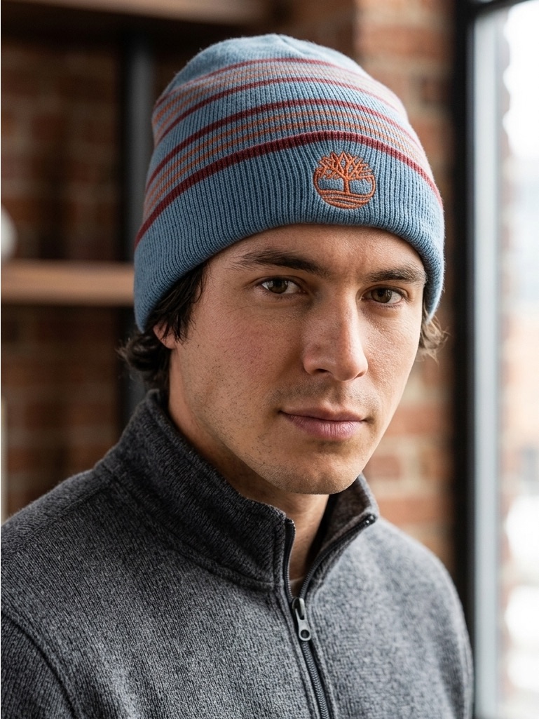 Timberland Reversible Knit Fleece Beanie Hat Nwt Blue Red One Size